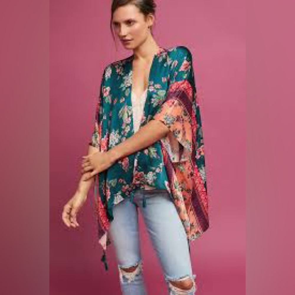 Anthropologie Kachel jade bordered kimono (one size)
